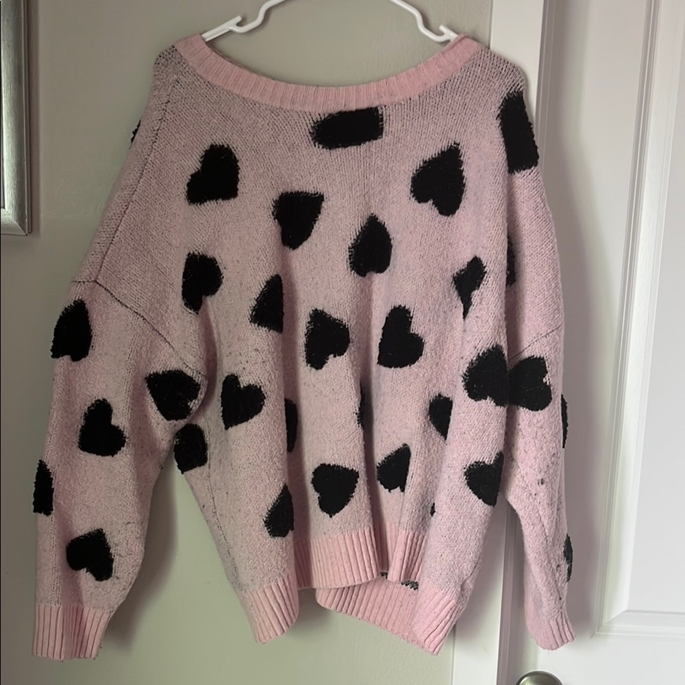 Pink Heart Pattern Sweater